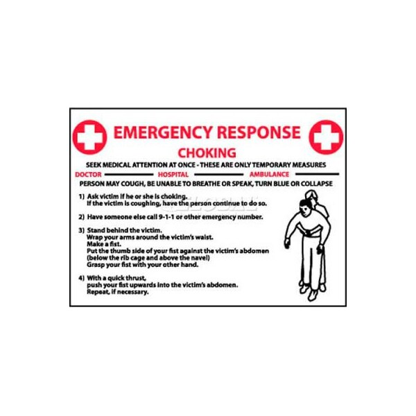 National Marker Co NMC Sign, Choke Emergency Response, 10in X 14in, White/Red/Black M458RB Zoro